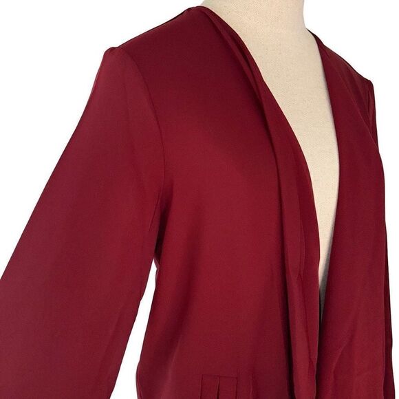 Nine West Womens Bold Red Waterfall Drape Cardigan Jacket Open Front Pockets NWT - Picture 3 of 13